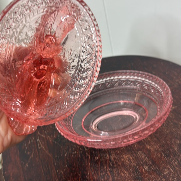 Vintage pink glass nesting bowl love bird doves - Picture 6 of 10